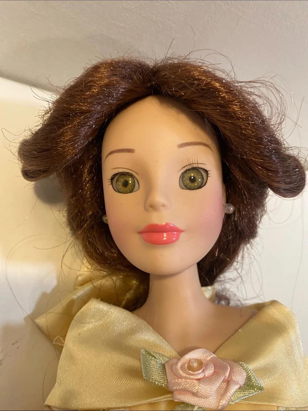 Disney Vintage Yellow Rose Princess Doll in Satin Gown Porcelain